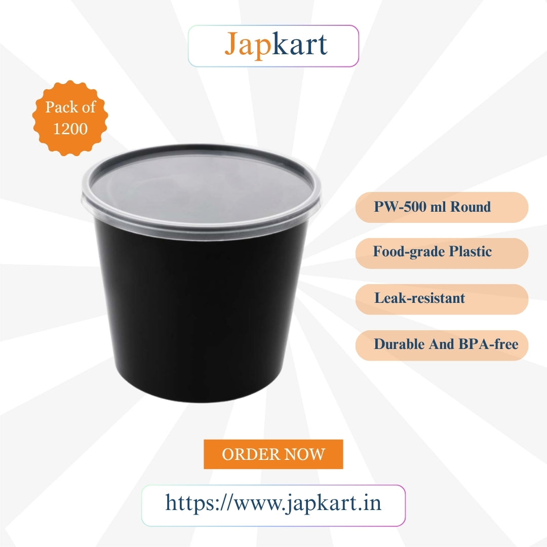 PW-500 mL Black Round Container ( Pack of 1200 Pcs )