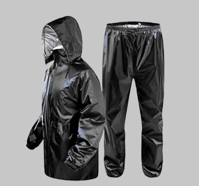 Polyester Full Sleeves Rainsuit Set for Men (Black, XL)