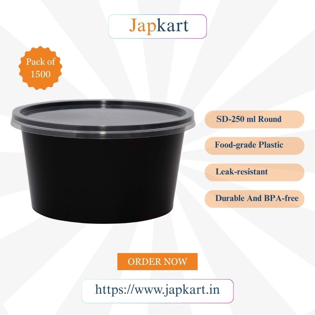 SD-250 mL Black Round Container  ( Pack of 1500 Pcs )