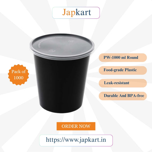PW-1000 mL Black Round Container ( Pack of 1000 Pcs )