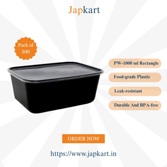 PW-1000 mL Black Rectangle Container  ( Pack of 500 Pcs )