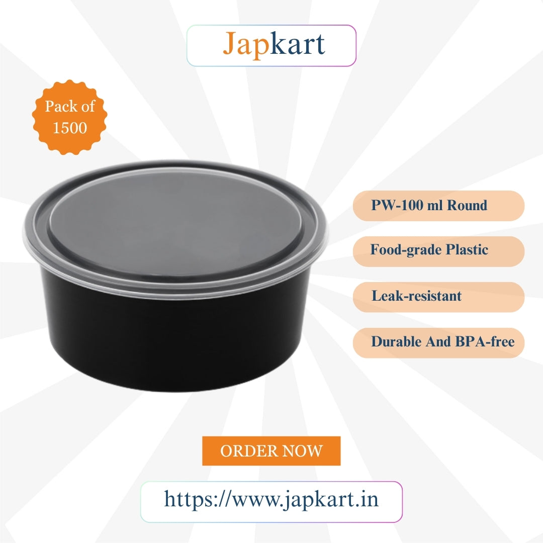 PW-100 mL Black Round Container  ( Pack of 1500 Pcs )