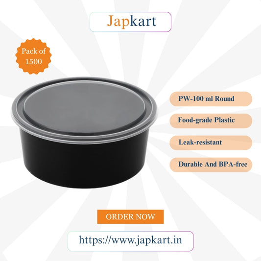 PW-100 mL Black Round Container  ( Pack of 1500 Pcs )