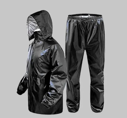 Polyester Full Sleeves Rainsuit Set for Men (Black, XL)
